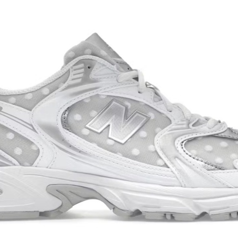 New Balance White and Silver Polka Dot Mesh Sneaker